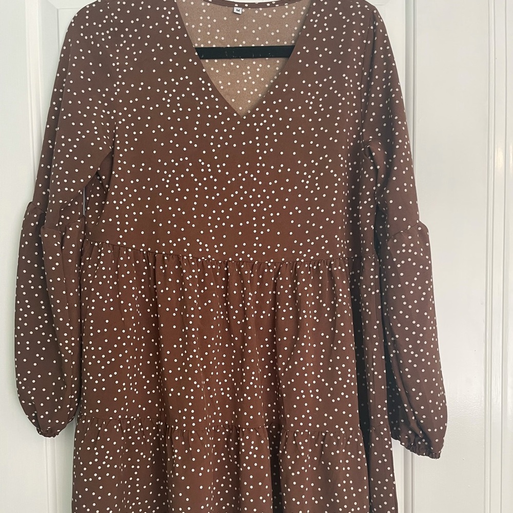 Brown and white polka dot dress